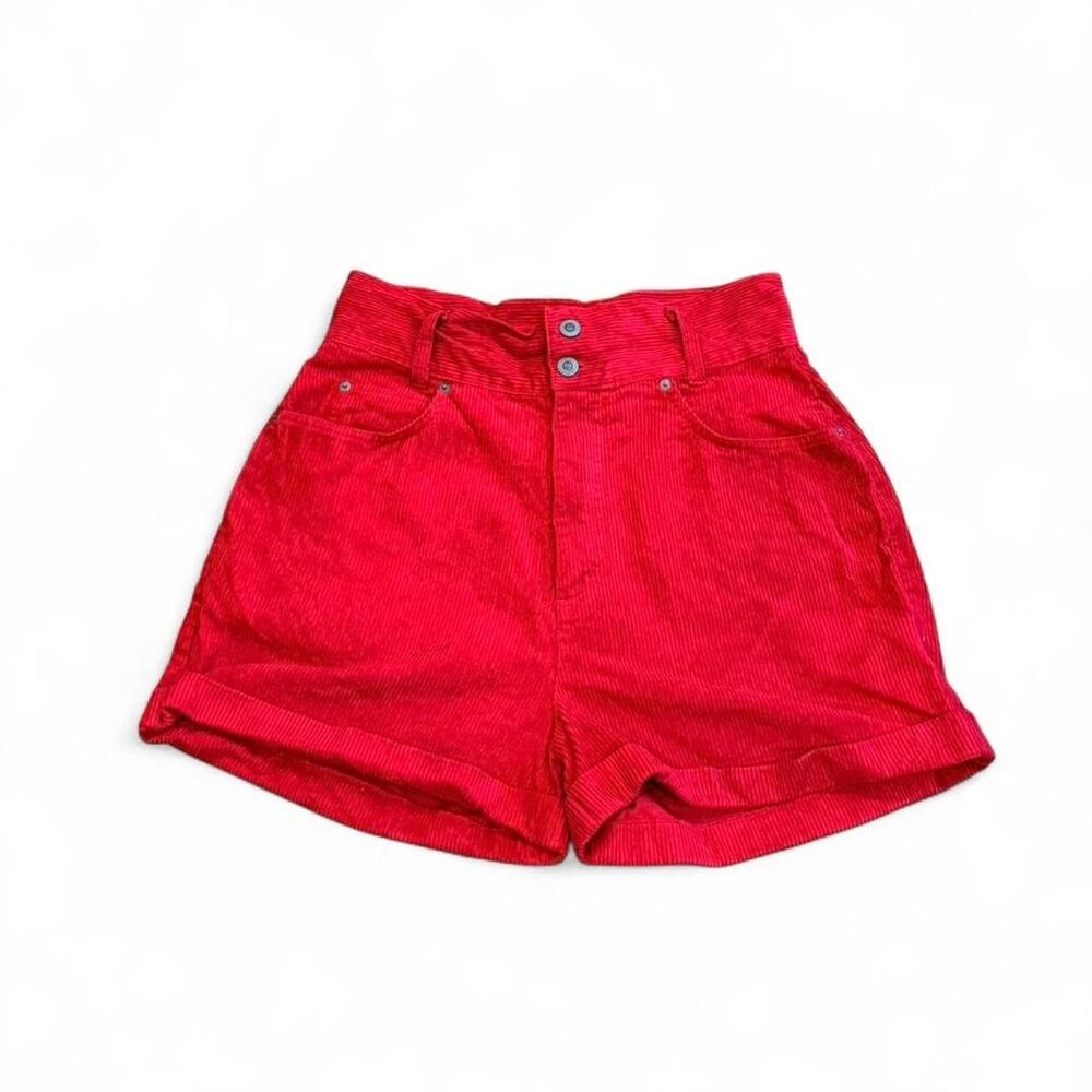Vintage Red Corduroy Retro High Waisted Shorts 90s Size 14